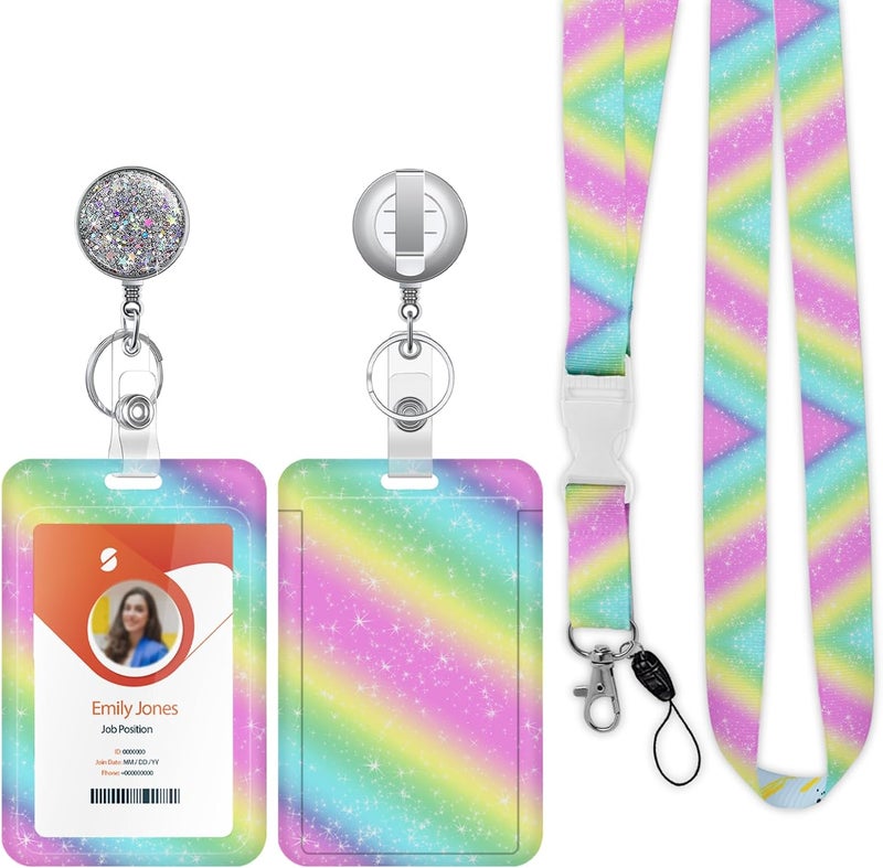 Boutilon ID Badge Holder with Lanyard,Retractable ID Badge Card Holders Detachable Neck Lanyard Strap with Badge Reel and Vertical ID Holder for Nurse Students Teachers Office Staff(Multi Colored Stars) - Image 1